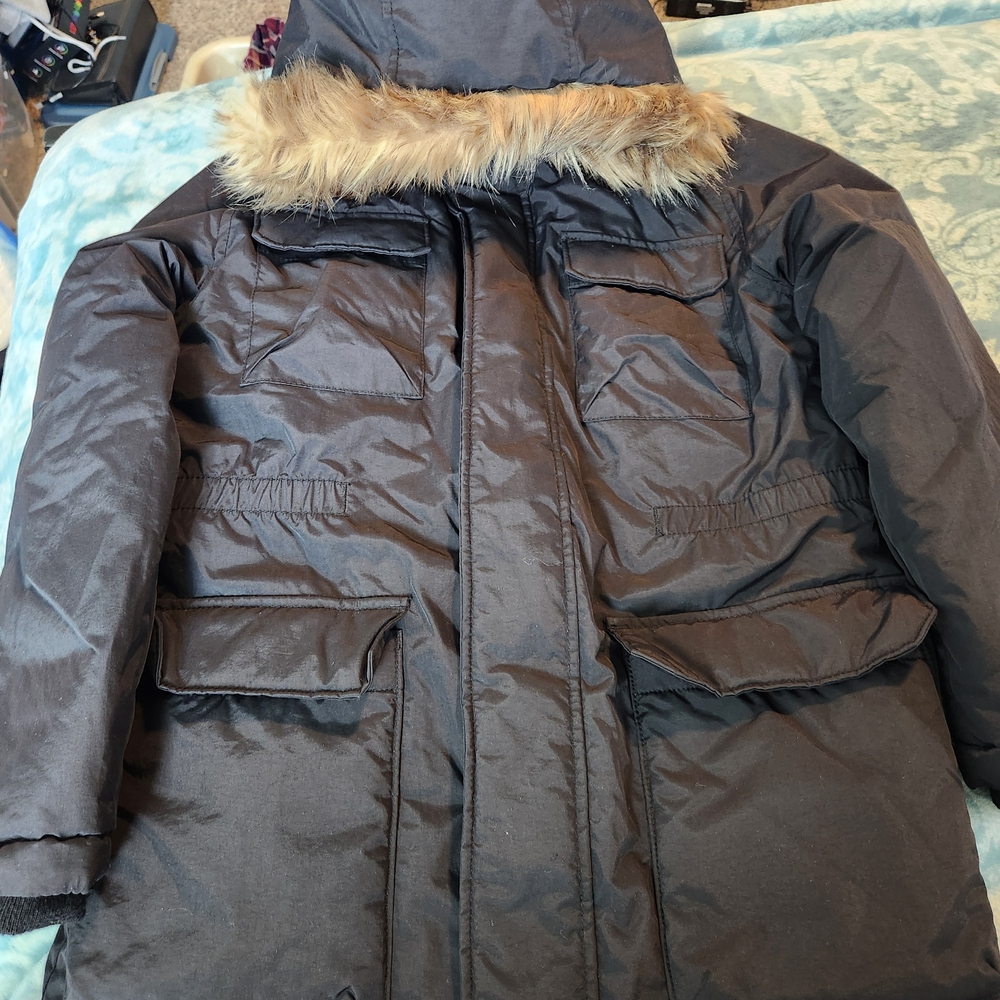 The Children's Place Black Puffer Jacket with Faux Fur Trim